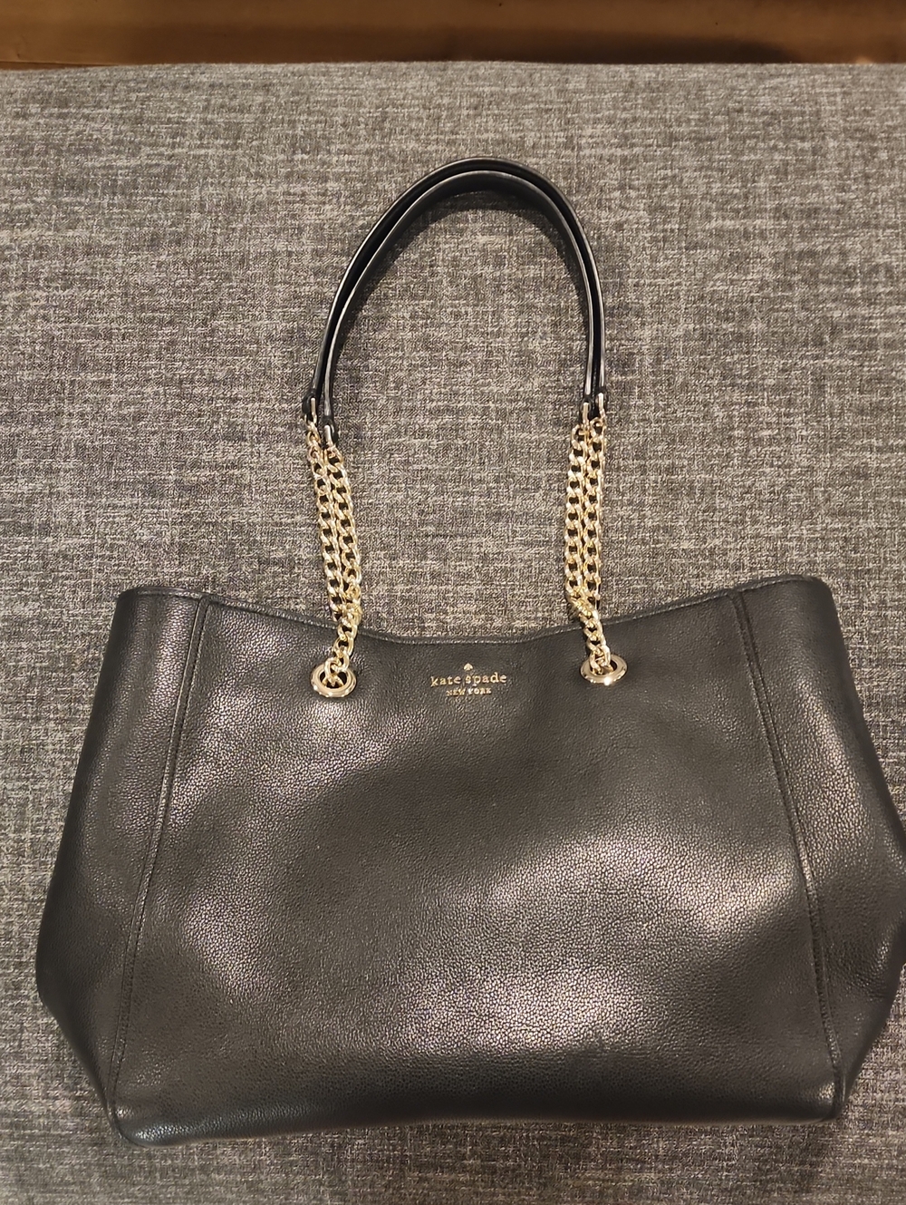 kate spade Black Leather Tote with Gold Chain Handles